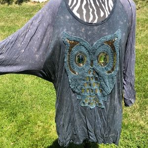 Super Cute Jeweled Eye Owl Tee